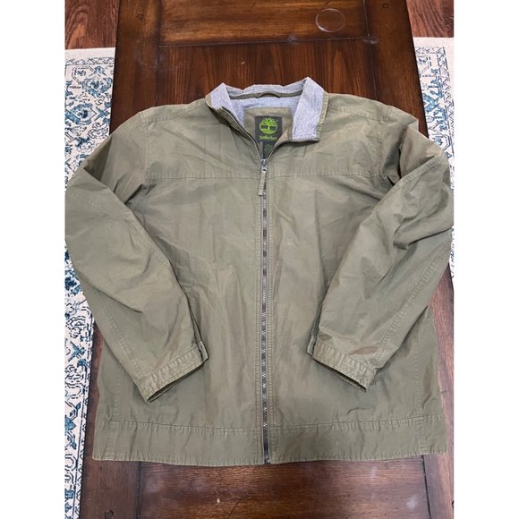 Timberland Mens Green Lightweight Canvas Chino Jacket Full Zip sz XL - Picture 1 of 8